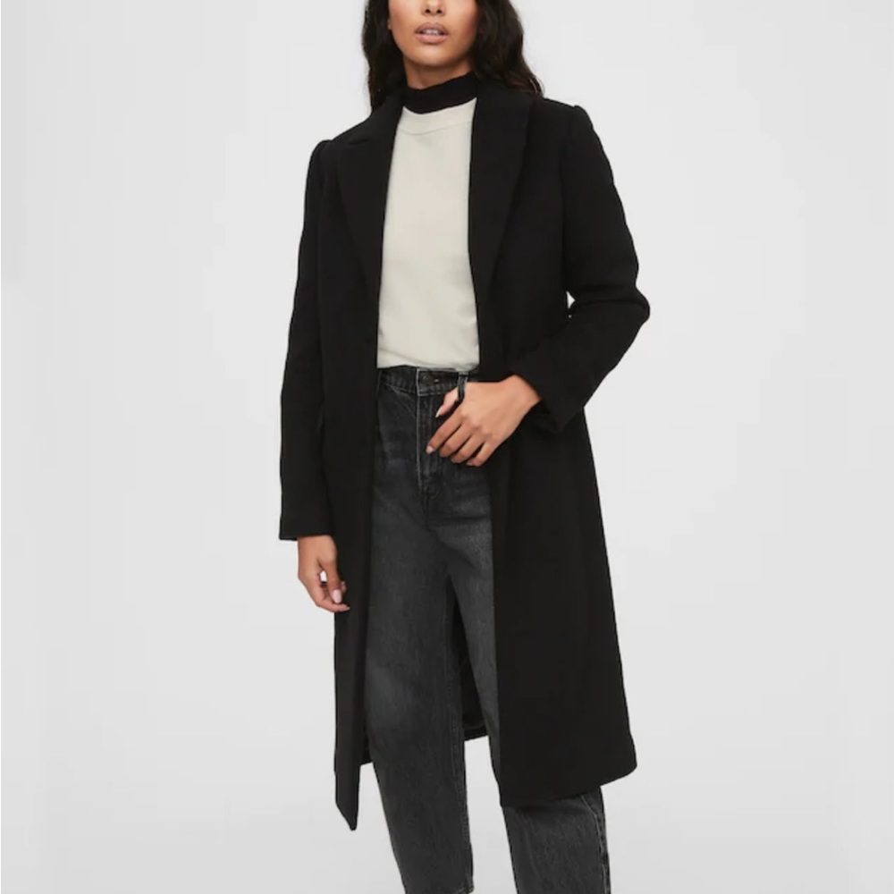Gap black wool top coat, size XS.